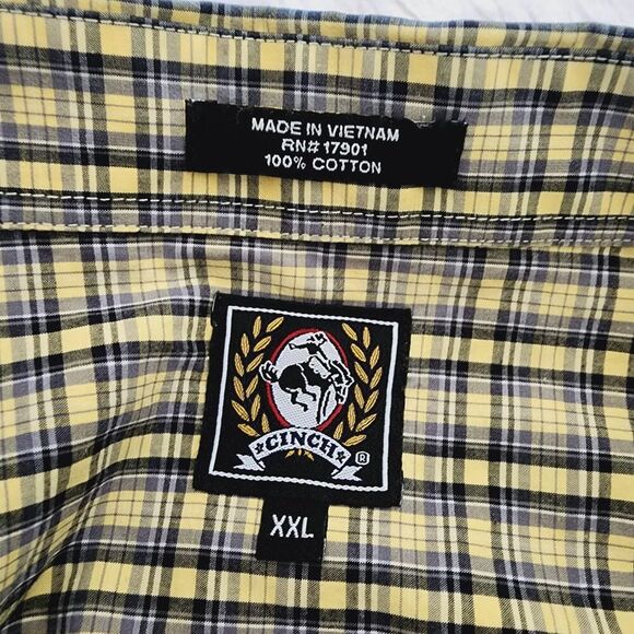 Cinch yellow gray plaid long sleeve button down western shirt mens size XXL - Picture 5 of 6